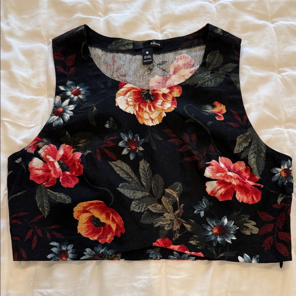 Aqua Black Floral crop Top